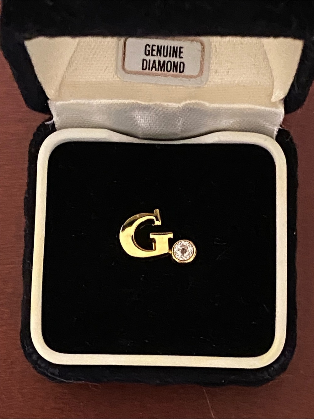 Vintage SWANK Initial G Monogram Tie Tack Lapel Pin Genuine Diamond with Box